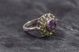 2.8ct Engagement Ring Round Cut Purple Amethyst Cluster Halo 14k White Gold Over