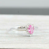 0.75ct Pear Cut Pink Sapphire Diamond Halo Engagement Ring 14k White Gold Finish