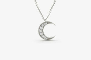 0.7ct Diamond Pendant with Chain Round Cut Crescent Moon 14k White Gold Finish