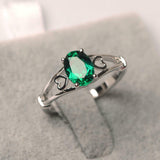 1ct Engagement Ring Oval Cut Green Emerald Heart Split Shank 14k White Gold Over