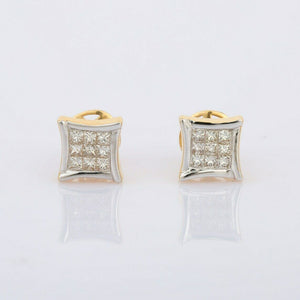 1.7ct Stud Earrings Princess Cut Diamond Kite Cluster 14k Yellow Gold Finish