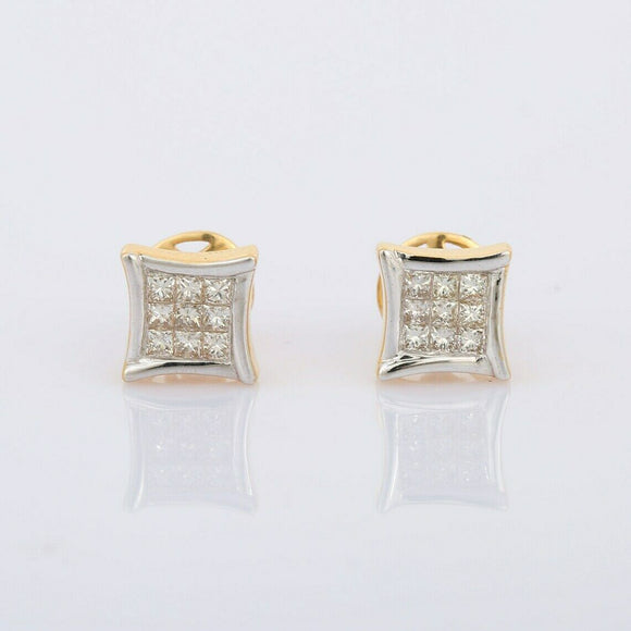 1.7ct Stud Earrings Princess Cut Diamond Kite Cluster 14k Yellow Gold Finish