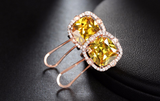 2ct Cushion Cut Yellow Citrine Halo Solitaire Stud Earrings 14k Rose Gold Finish