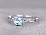 1.5ct Cushion Cut Blue Aquamarine Infinity Twisted Ring 14k White Gold Finish