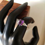 2ct Engagement Ring Emerald Cut Amethyst Diamond Accent 14k White Gold Finish