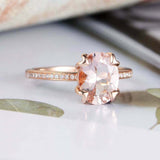 2ct Oval Cut Peach Morganite Engagement Ring Diamond Accents 14k Rose Gold Over