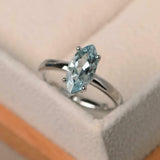 1ct Marquise Cut Blue Aquamarine Engagement Ring Solitaire 14k White Gold Finish