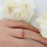 1ct Round Cut Pink Ruby Engagement Ring Heart Shape Cluster 14k Yellow Gold Over