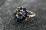 1.5ct Engagement Ring Round Cut Blue Sapphire Swirl Twist 14k White Gold Finish