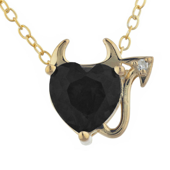 1ct Black Diamond Pendant with Chain Heart Cut Devil Design 14k Yellow Gold Over