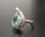 1.35ct Engagement Ring Oval Cut Blue Aquamarine Art Deco 14k White Gold Finish