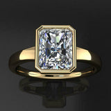 Bezel Set Solitaire Engagement Ring 2.7ct Radiant Diamond 14k Yellow Gold Finish