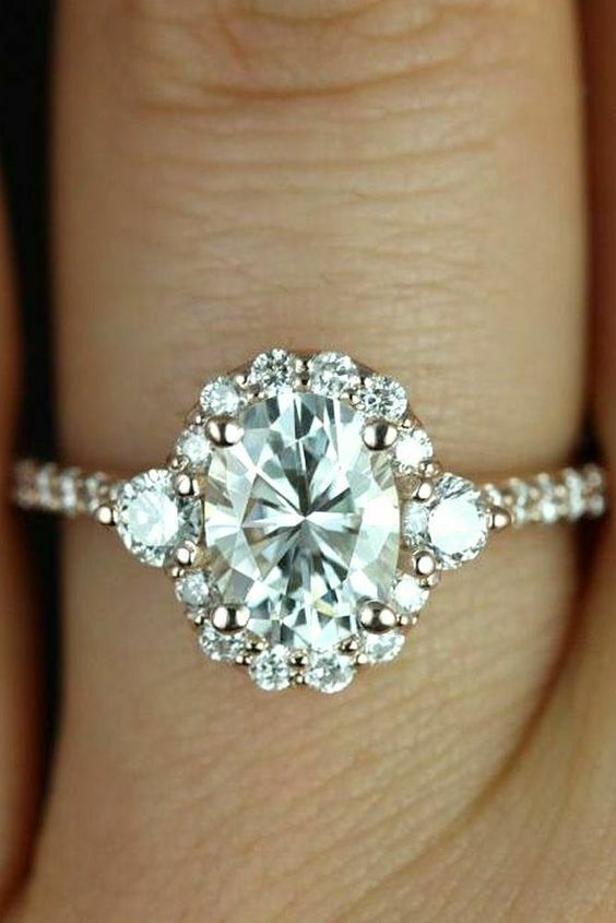 2.5Ct Oval Cut Diamond Engagement Ring 14K White Gold Finish Round Halo & Accent