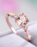 1.6Ct Round Peach Morganite Diamond Accents Engagement Ring 14K Rose Gold Finish