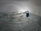 2ct Round Cut Blue Sapphire Diamond Trilogy Engagement Ring 14k WhiteGold Finish