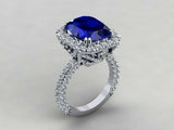 1.9ct Cushion Cut Blue Sapphire Accent Halo Engagement Ring 14k WhiteGold Finish