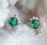 1.3ct Round Cut Green Emerald Diamond Cluster Stud Earrings 14k Rose Gold Finish