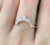 1.5ct Pear Cut Diamond Engagement Ring Stackable Curved Crown 14k Rose Gold Over