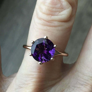 1.2ct Round Cut Purple Amethyst Engagement Ring Solitaire 14k Rose Gold Finish