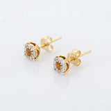 1ct Stud Earrings Round Cut Yellow Citrine Halo Design 14k Yellow Gold Finish