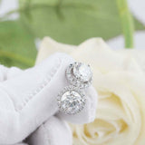 1.6ct Round Cut VVS1D Diamond Halo Stud Earrings Women 14k White Gold Finish