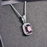 2.5ct Amethyst Pendant Cushion Cut Diamond Halo 14k White Gold Finish NO CHAIN