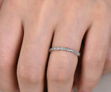 1ct Round Blue Aquamarine Wedding Band Half Eternity Vintage 14k White Gold Over