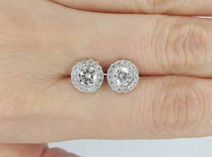 1.5ct Round Cut VVS1 Diamond Cluster Halo Stud Earrings 14k White Gold Finish