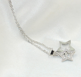 1ct Round Cut Diamond Double Star Party Promise Pendant Chain 14k WhiteGold Over