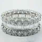 6Ct Baguette Round Diamond 3 Row Full Eternity Wedding Band 14K White Gold Over