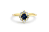 1.5ct Round Cut Blue Sapphire Diamond Halo Engagement Ring 14k YellowGold Finish