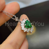 2ct Heart Cut Simulated Emerald Cluster Halo Pendant Chain 14k White Gold Plated