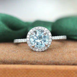 2.9Ct Round Cut Blue Aquamarine Diamond Halo Engagement Ring 14K White Gold Over