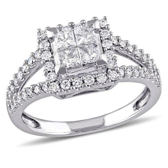 3Ct Princess Cut Diamond Halo Split Shank Engagement Ring 18K White Gold Finish