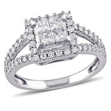 3Ct Princess Cut Diamond Halo Split Shank Engagement Ring 18K White Gold Finish