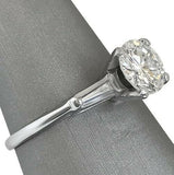 2Ct Round Cut Diamond with Baguette Accent Engagement Ring 14K White Gold Finish