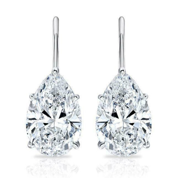 5Ct Pear Cut Diamond Solitaire Tear Drop Earrings Women 14K White Gold Finish