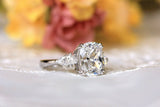 Three Stone Engagement Ring 1.4ct Cushion Cut VVS1 Diamond 14k White Gold Finish