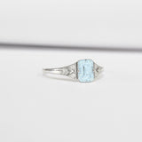 1.2ct Emerald Cut Blue Aquamarine Round Diamond Accents Ring 14k White Gold Over