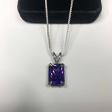 2ct Emerald Cut Purple Amethyst Solitaire Pendant 14k White Gold Finish NO CHAIN