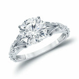 1Ct Round Cut Diamond Vintage Solitaire Engagement Ring 14K White Gold Finish