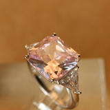 3.5Ct Asscher Cut Pink Sapphire Diamond Trilogy Queens Ring 14K White Gold Over