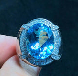 3.45ct Oval Cut Blue Topaz Halo Signet Engagement Men Ring 14k White Gold Finish