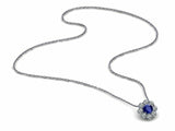 1.7ct Blue Sapphire Pendant with Chain Round Cut Diamond Halo 14k WhiteGold Over