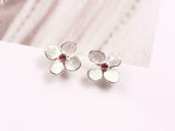 0.12ct Round Cut Pink Ruby Flower Design Stud Earrings 14k White Gold Finish