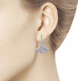 2.7ct Drop Earrings Round Cut Blue Tanzanite Chandelier 14k White Gold Finish