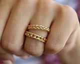 Cuban Link Open Chain Women Wedding Ring Band 14k Rose Gold Finish