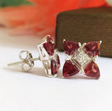 2ct Trillion Cut Simulated Red Garnet Unique Stud Earrings 14k White Gold Plated