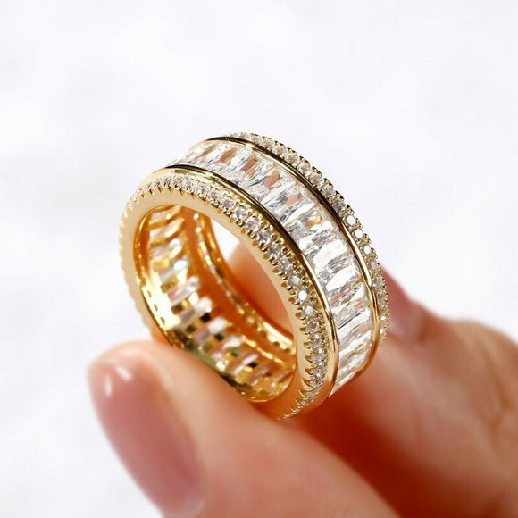 6Ct Radiant Cut Diamond Round Edges Eternity Wedding Band 14K Yellow Gold Finish