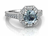 2ct Round Cut Blue Aquamarine Vintage Inspired Starburst Ring 14k WhiteGold Over